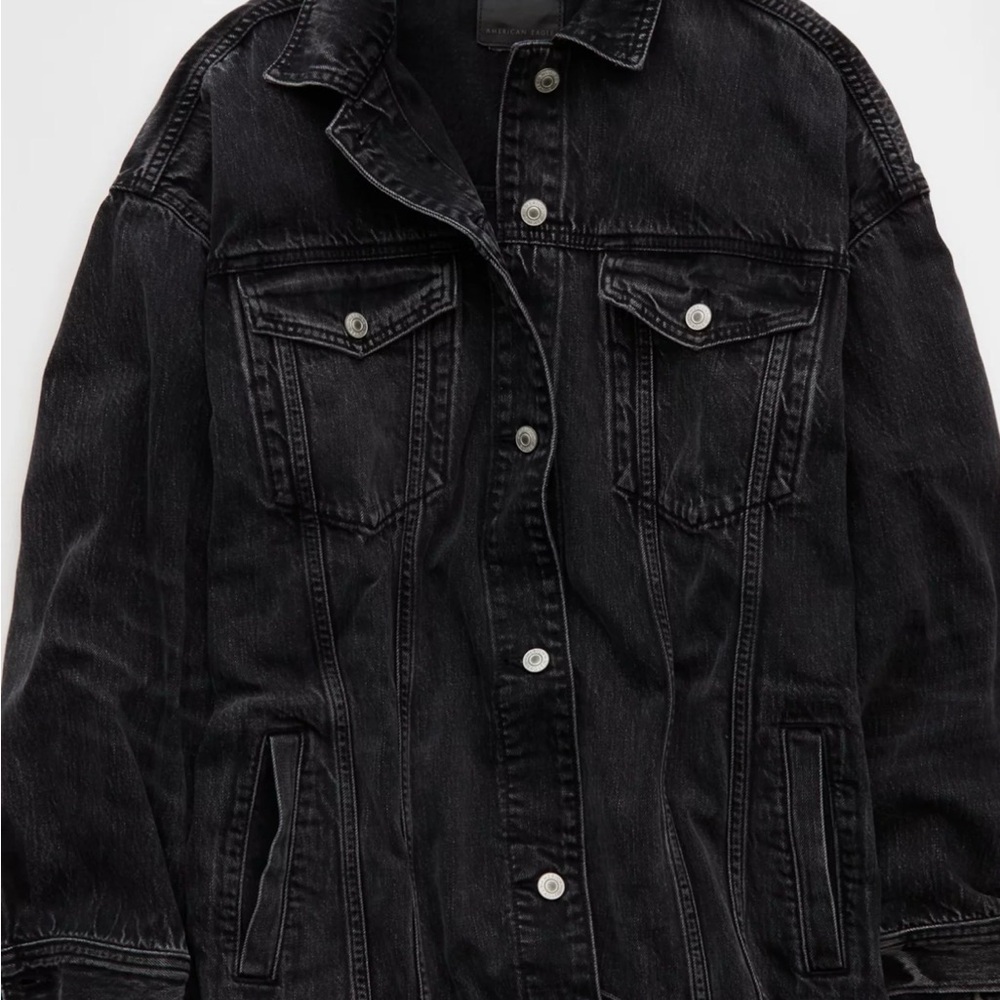 American Eagle Outfitters Black Washed Denim Jacket Label Detail - Picture 13 of 16